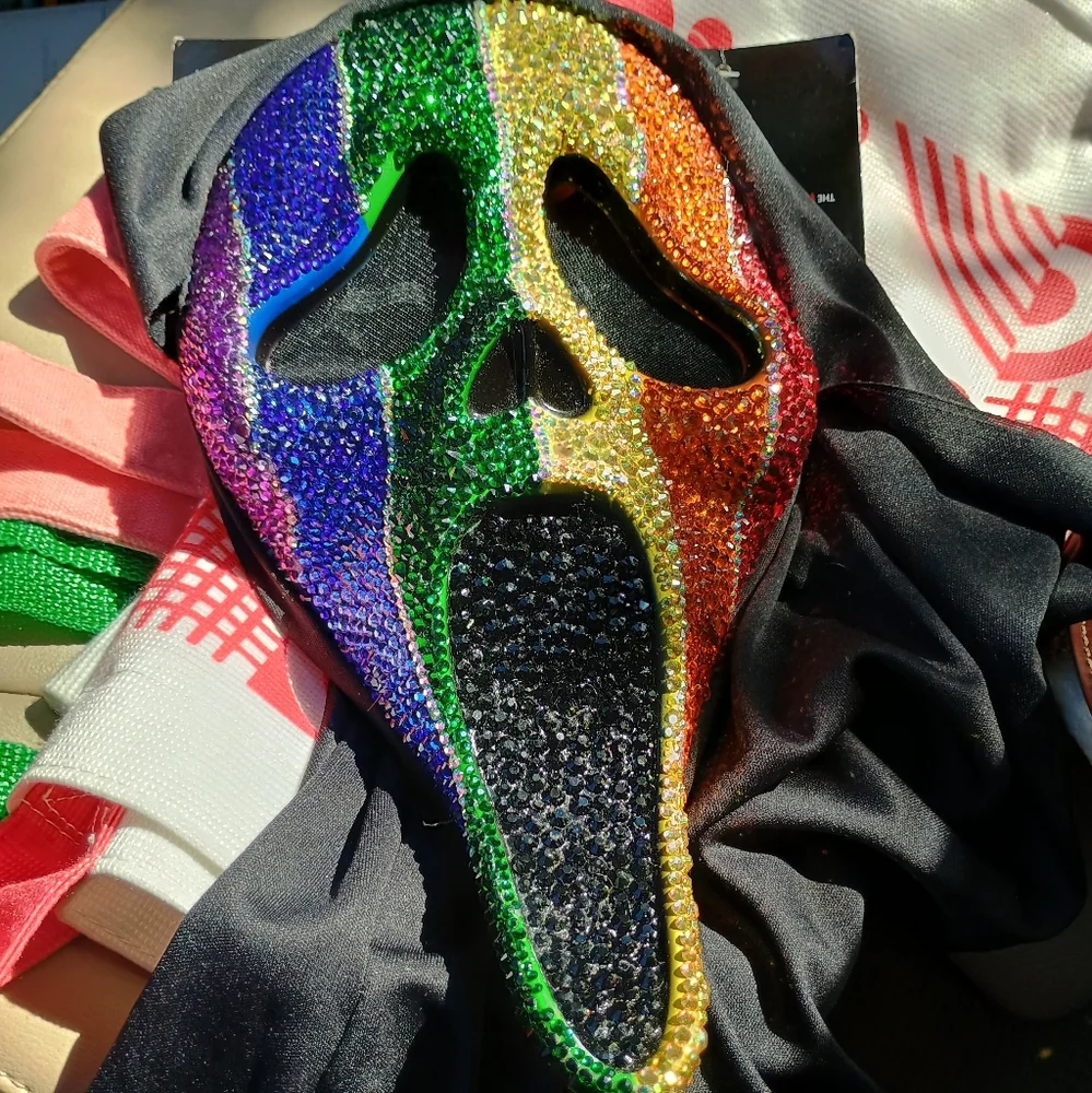 Rainbow Ghost Face Scream Blinged Mask